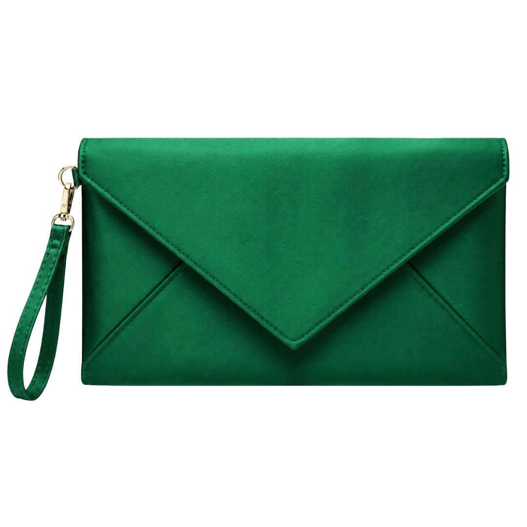 Emerald Satin Envelope Clutch