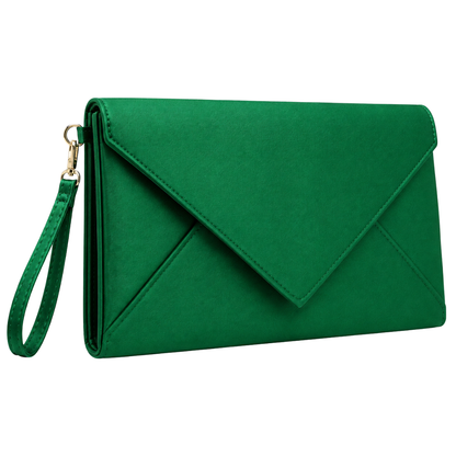 Emerald Satin Envelope Clutch